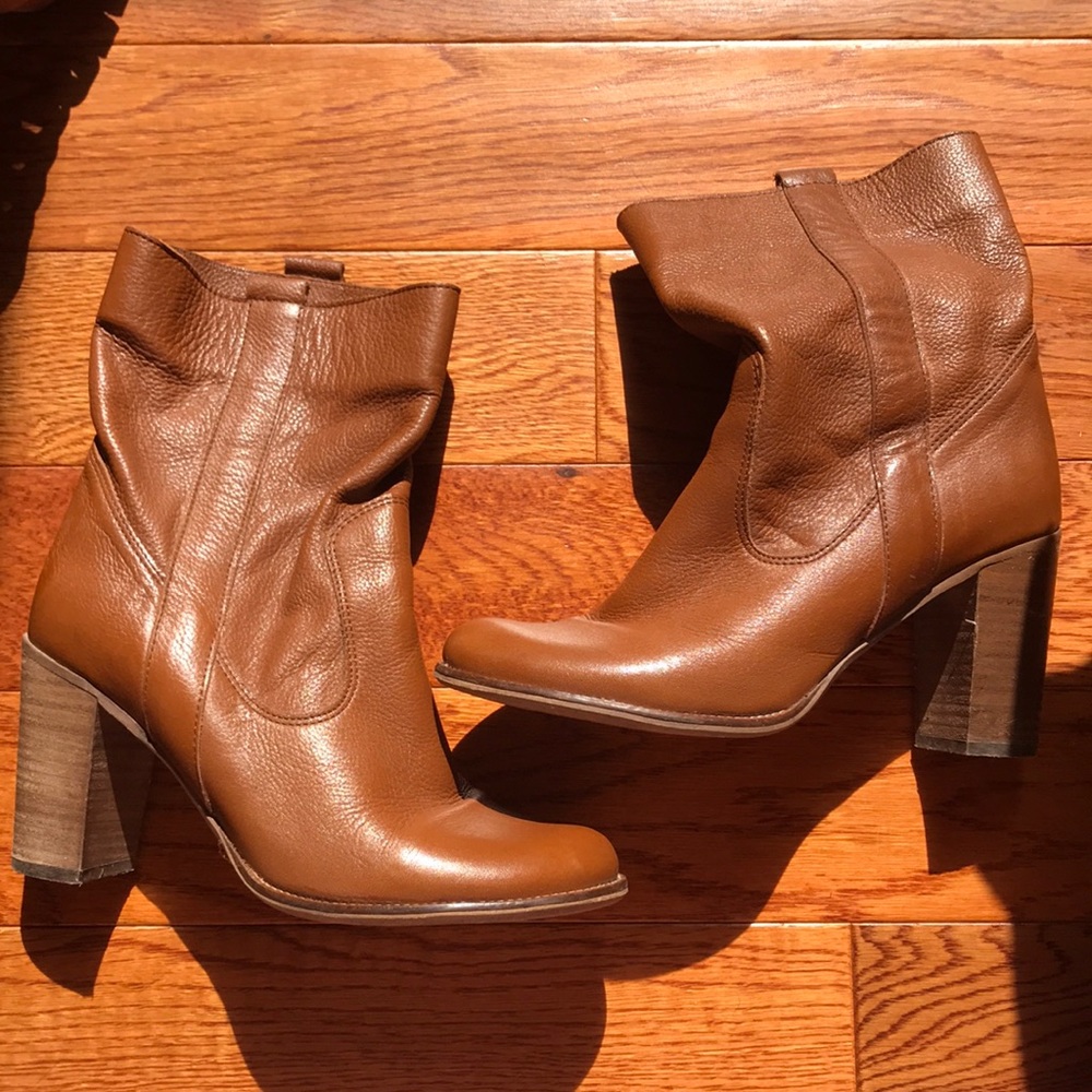 Brown heeled ankle booties